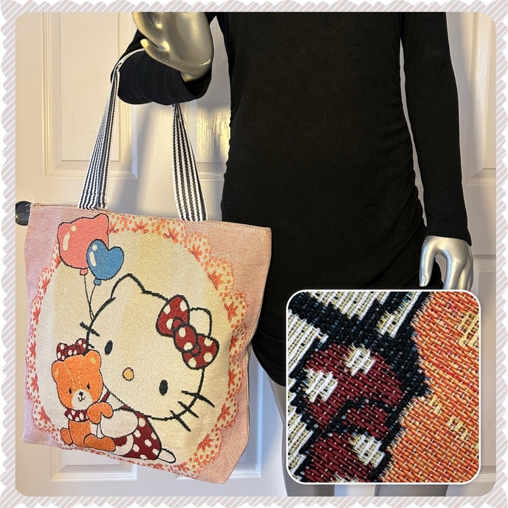 HELLO KITTY Woven Tote Bag with Bear and Balloons NWT